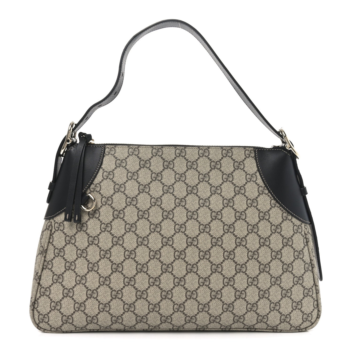 Gucci GG Supreme Monogram Emblem Medium Shoulder Bag Beige Ebony Black 1 of 9