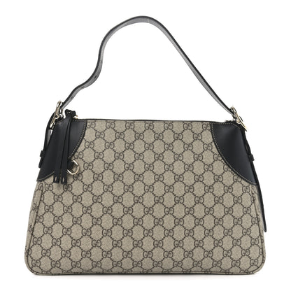 Gucci GG Supreme Monogram Emblem Medium Shoulder Bag Beige Ebony Black 1 of 9