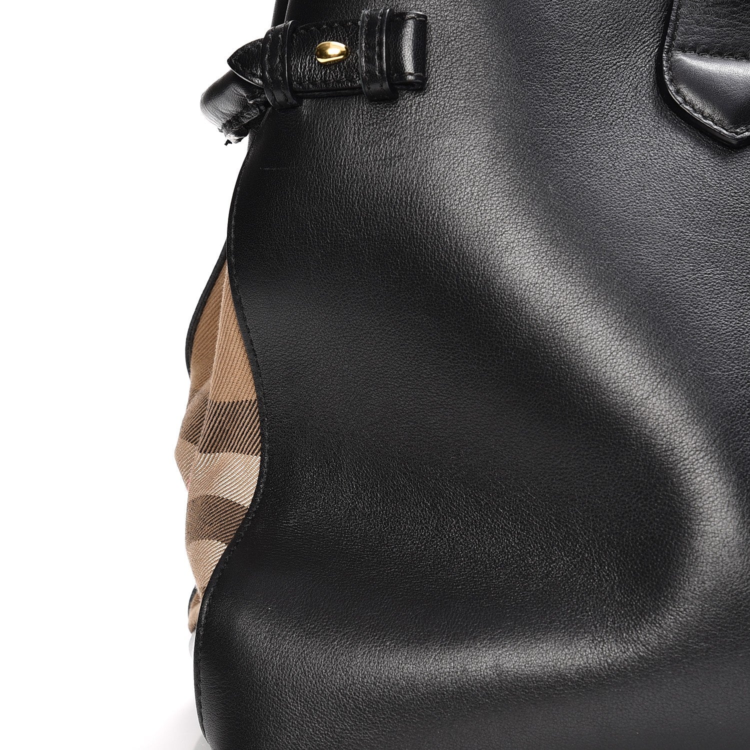 Burberry Grainy Calfskin House Check Large Banner Tote Black 13 of 18
