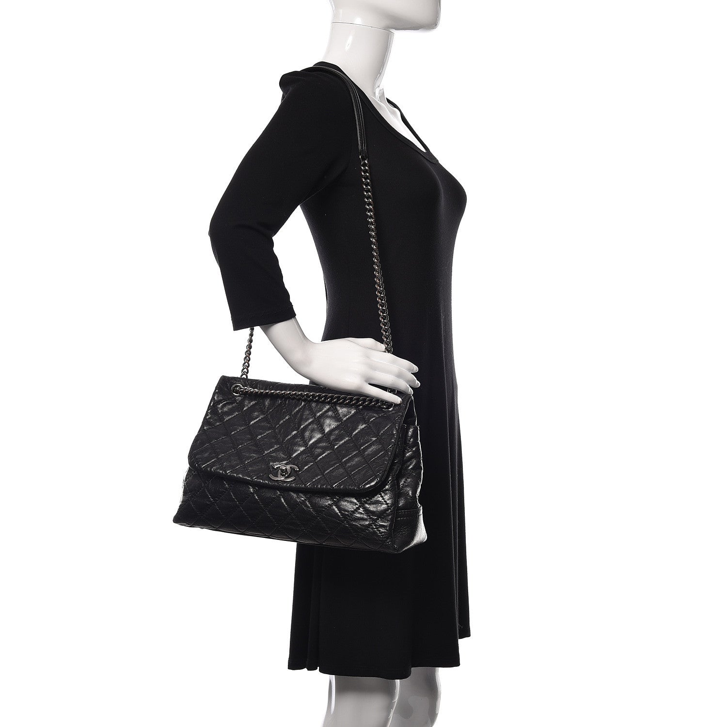 Chanel Glazed Calfskin Quilted Large Lady Pearly Flap Black 2 of 11