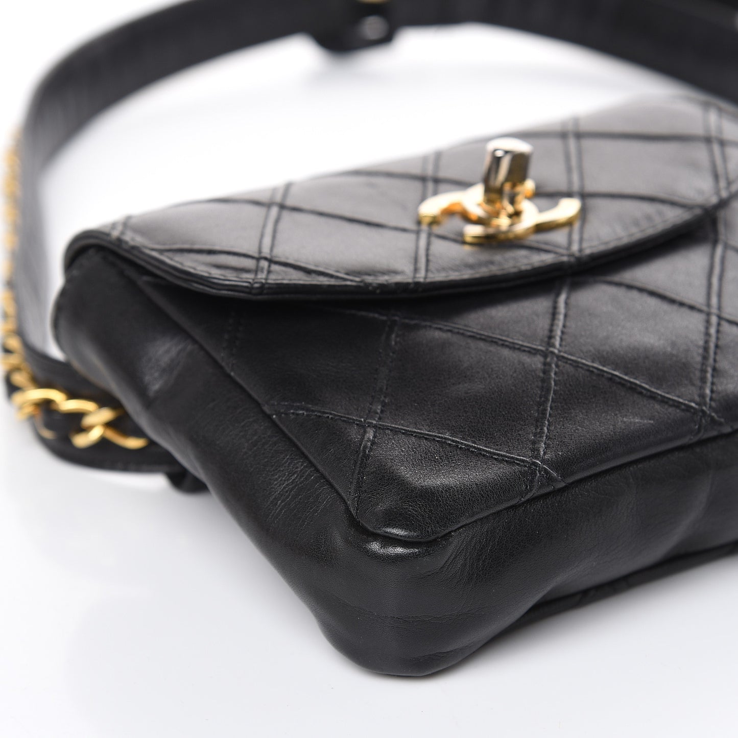 Lambskin Quilted Flap Waist Belt Bag Black