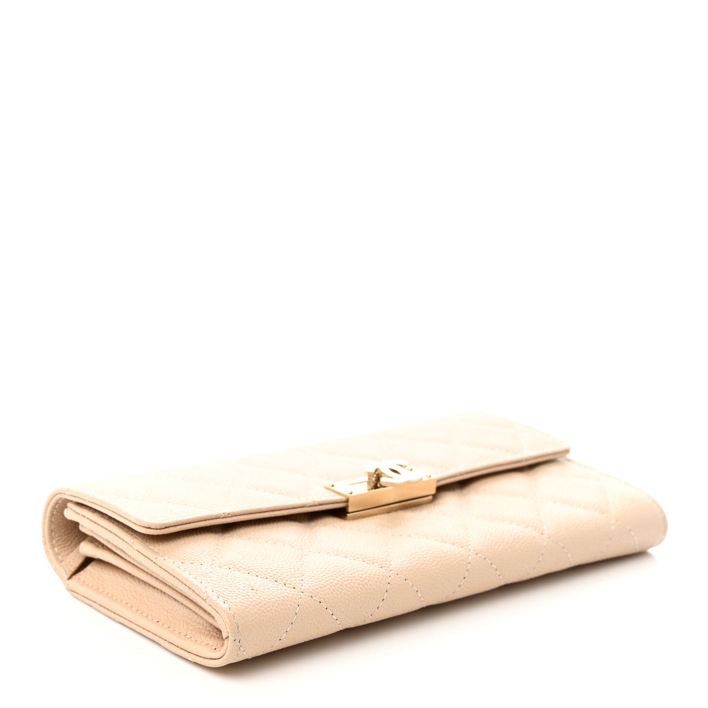 Caviar Quilted Large Golden Class Gusset Flap Wallet Beige