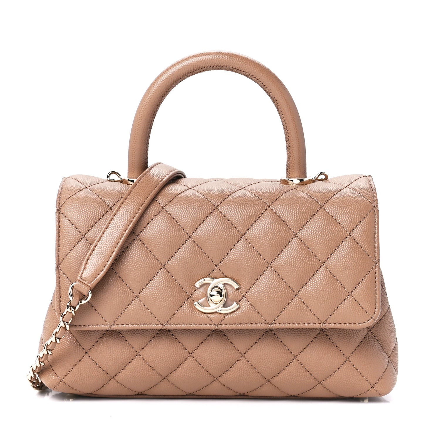 Caviar Quilted Mini Coco Handle Flap Beige