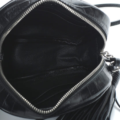 Saint Laurent Calfskin Crocodile Embossed Monogram Blogger Bag Black 5 of 8