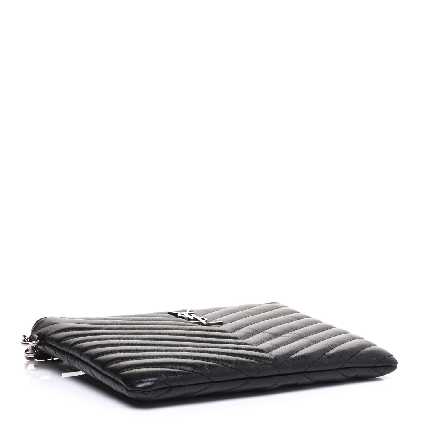 Calfskin Matelasse Chevron Monogram A5 Wristlet Black