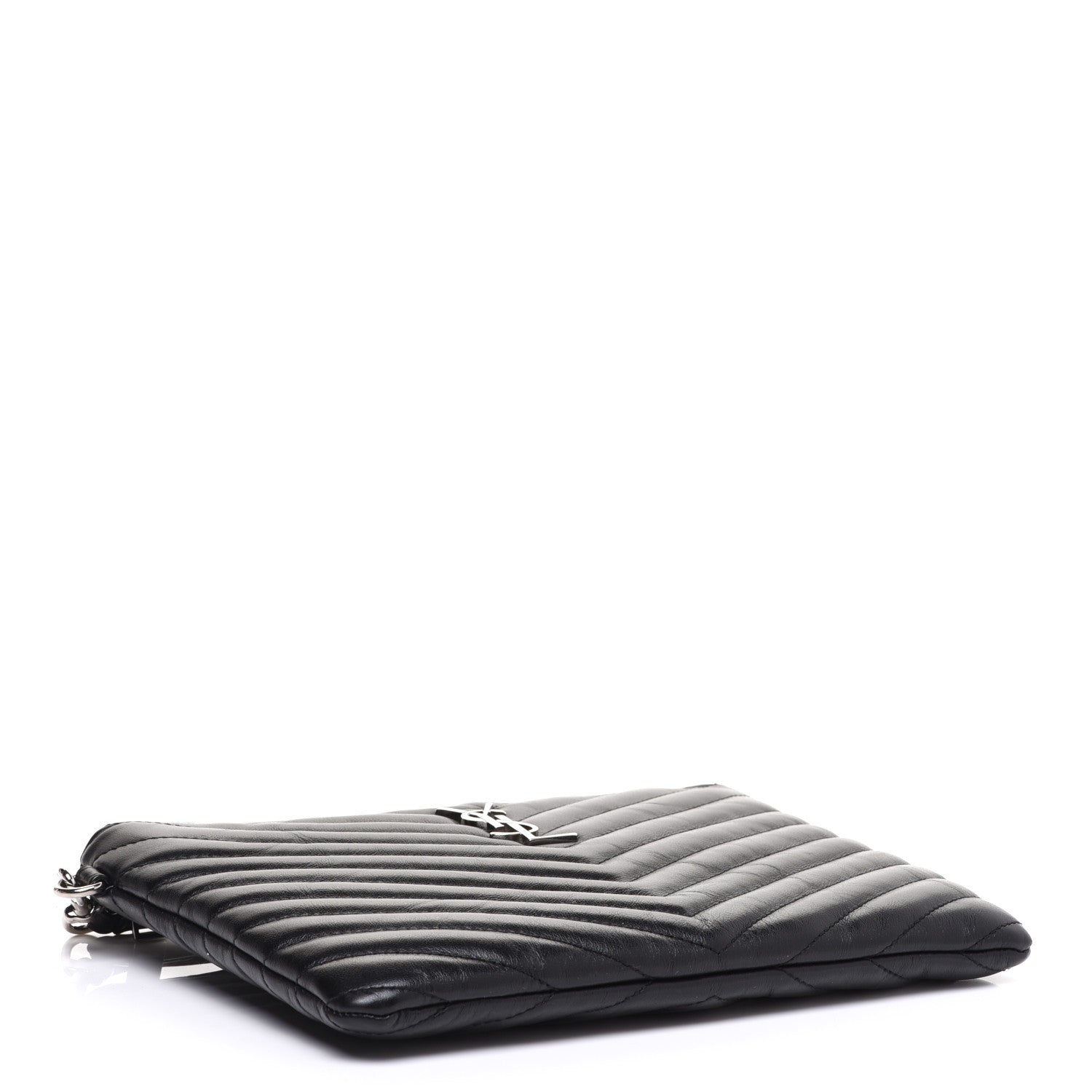 Saint Laurent Calfskin Matelasse Chevron Monogram A5 Wristlet Black 3 of 8