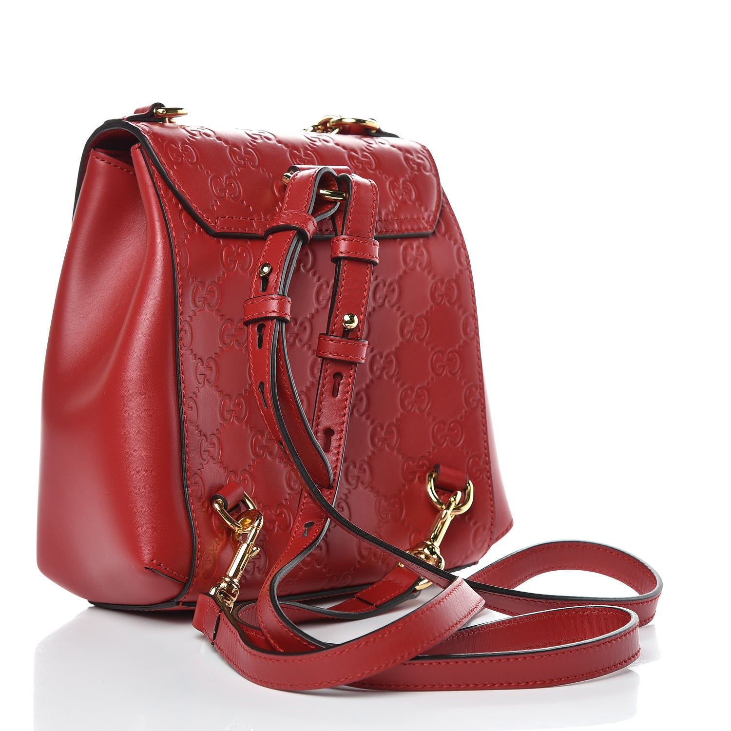 Gucci Guccissima Signature Padlock Backpack Hibiscus Red 3 of 9