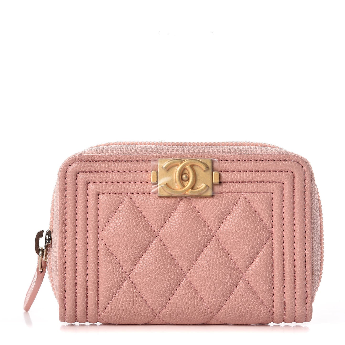 Caviar Quilted Boy Zip Around Coin Purse Wallet Light Pink