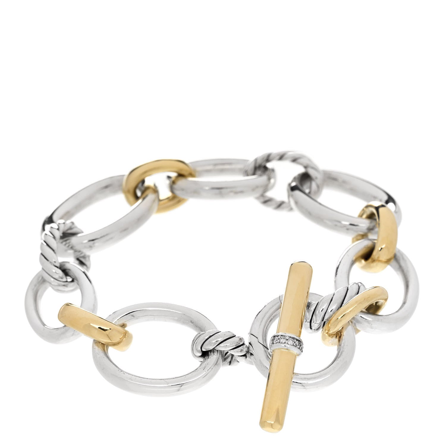 David Yurman Sterling Silver 18K Yellow Gold Diamond Mercer Link Bracelet 2 of 3