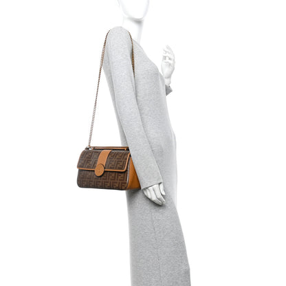 Fendi Vitello Grace Glazed Fabric FF 1974 Double F Shoulder Bag Alchemy Mogano Panna 2 of 10