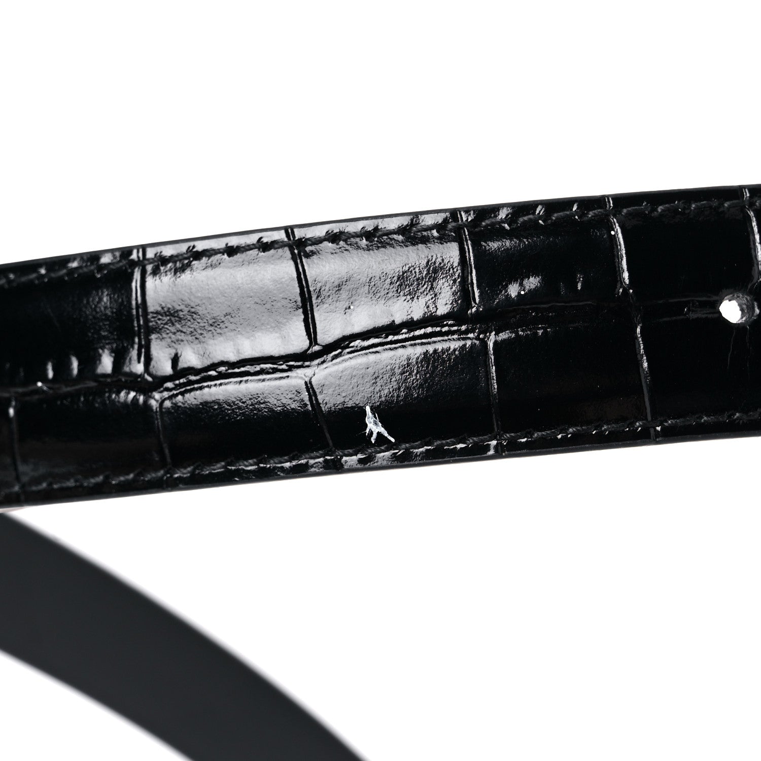 Balenciaga Shiny Calfskin Crocodile Embossed BB 25mm Thin Belt 85 34 Black 6 of 7