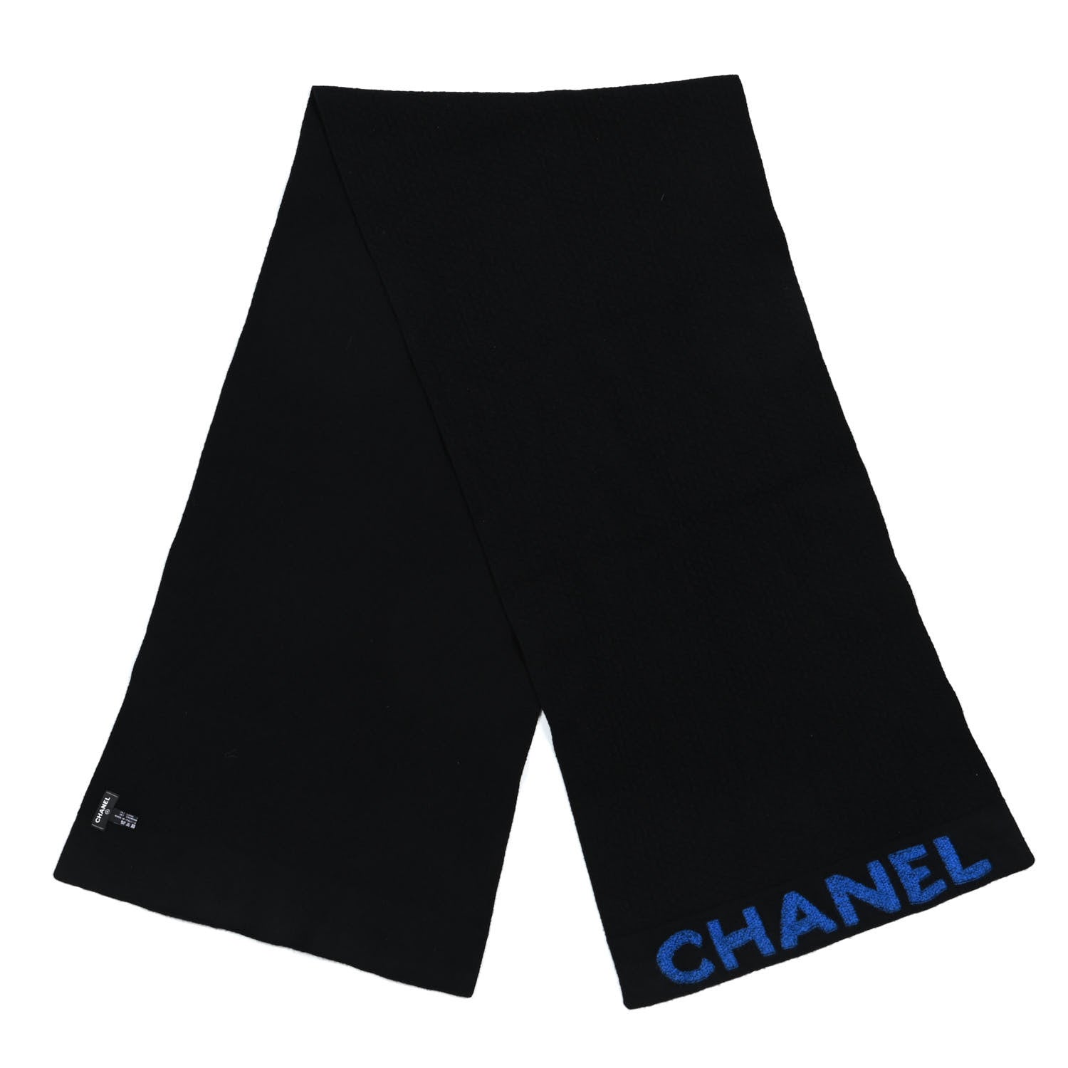 Chanel Cashmere Wool Logo Scarf Black Blue 2 of 4