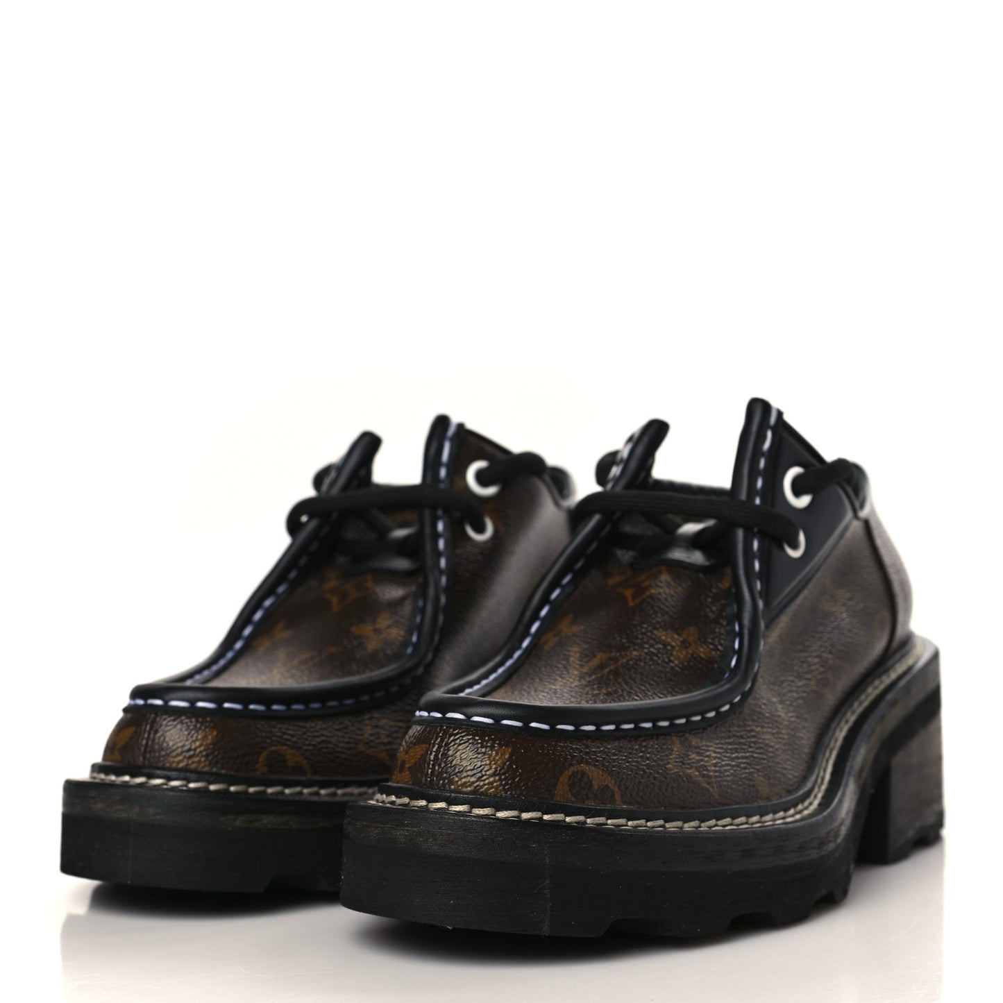 Monogram Calfskin Beaubourg Platform Derby Shoes 37 Brown
