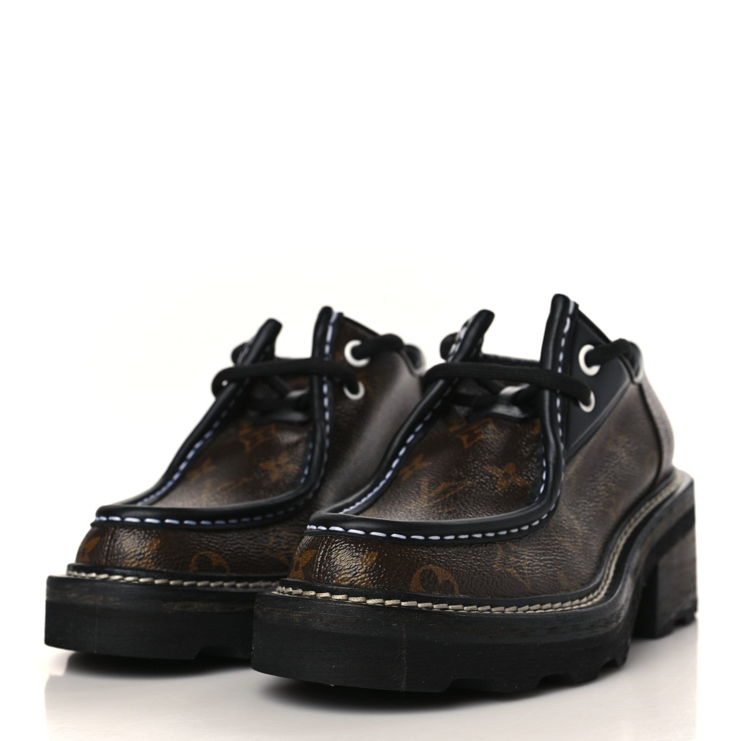 Louis Vuitton Monogram Calfskin Beaubourg Platform Derby Shoes 37 Brown 3 of 12