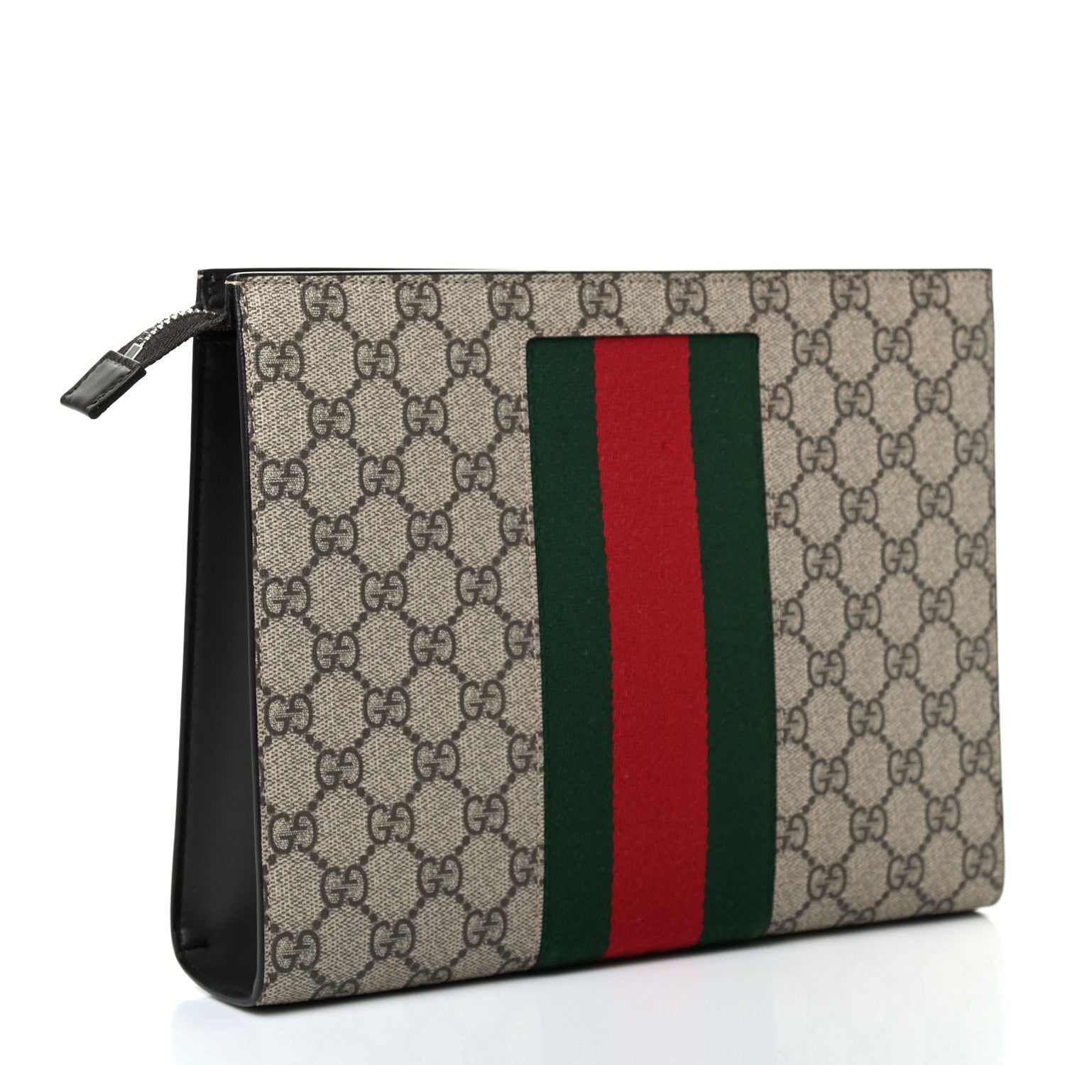 Gucci GG Supreme Monogram Selleria Calfskin Web New Web Cosmetic Case Beige Ebony Cocoa 2 of 6