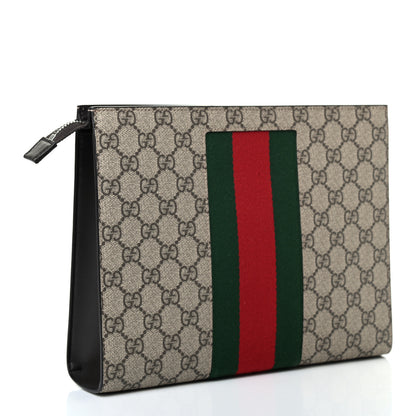 Gucci GG Supreme Monogram Selleria Calfskin Web New Web Cosmetic Case Beige Ebony Cocoa 2 of 6
