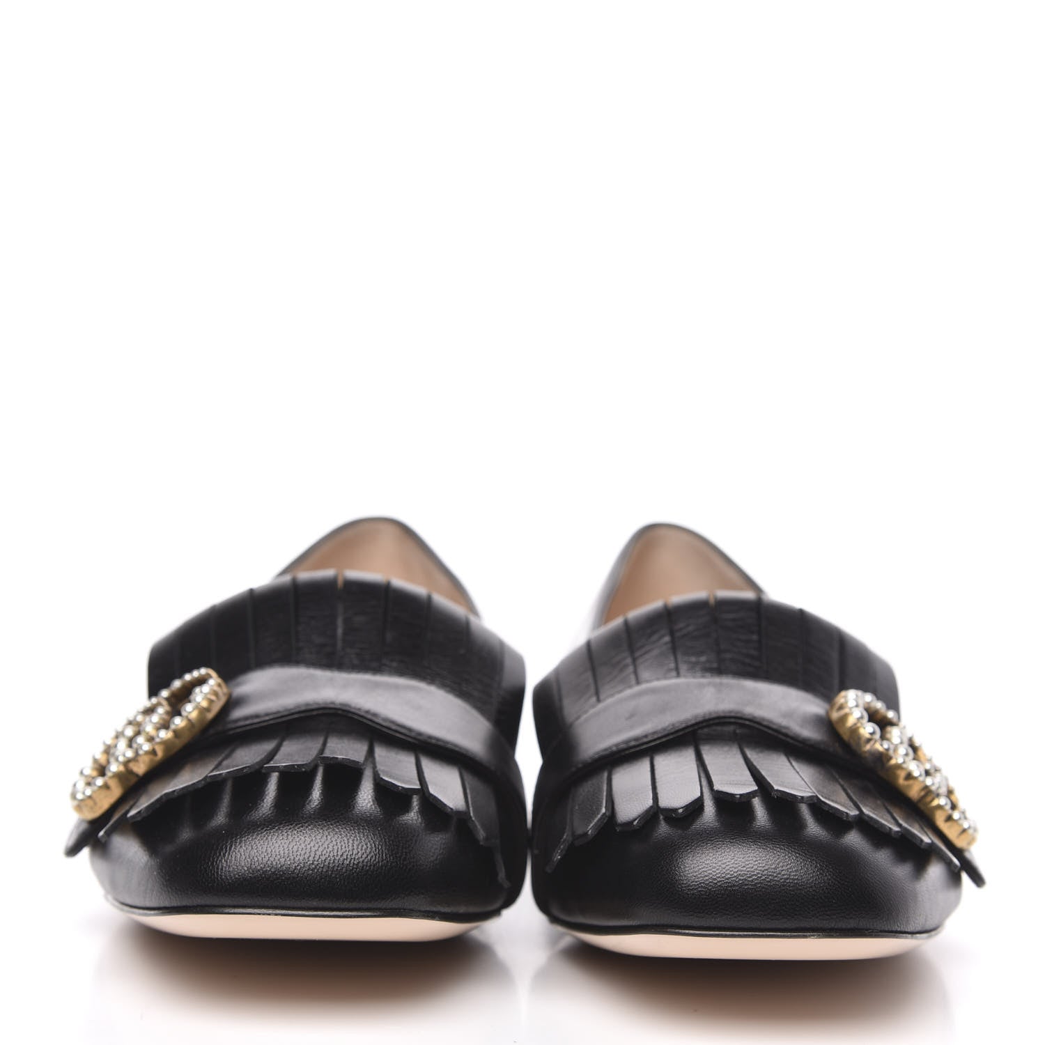 Gucci Malaga Kid GG Pearl Marmont Fringe Flats 39.5 Black 2 of 9