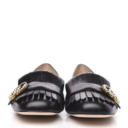 Gucci Malaga Kid GG Pearl Marmont Fringe Flats 39.5 Black 2 of 9