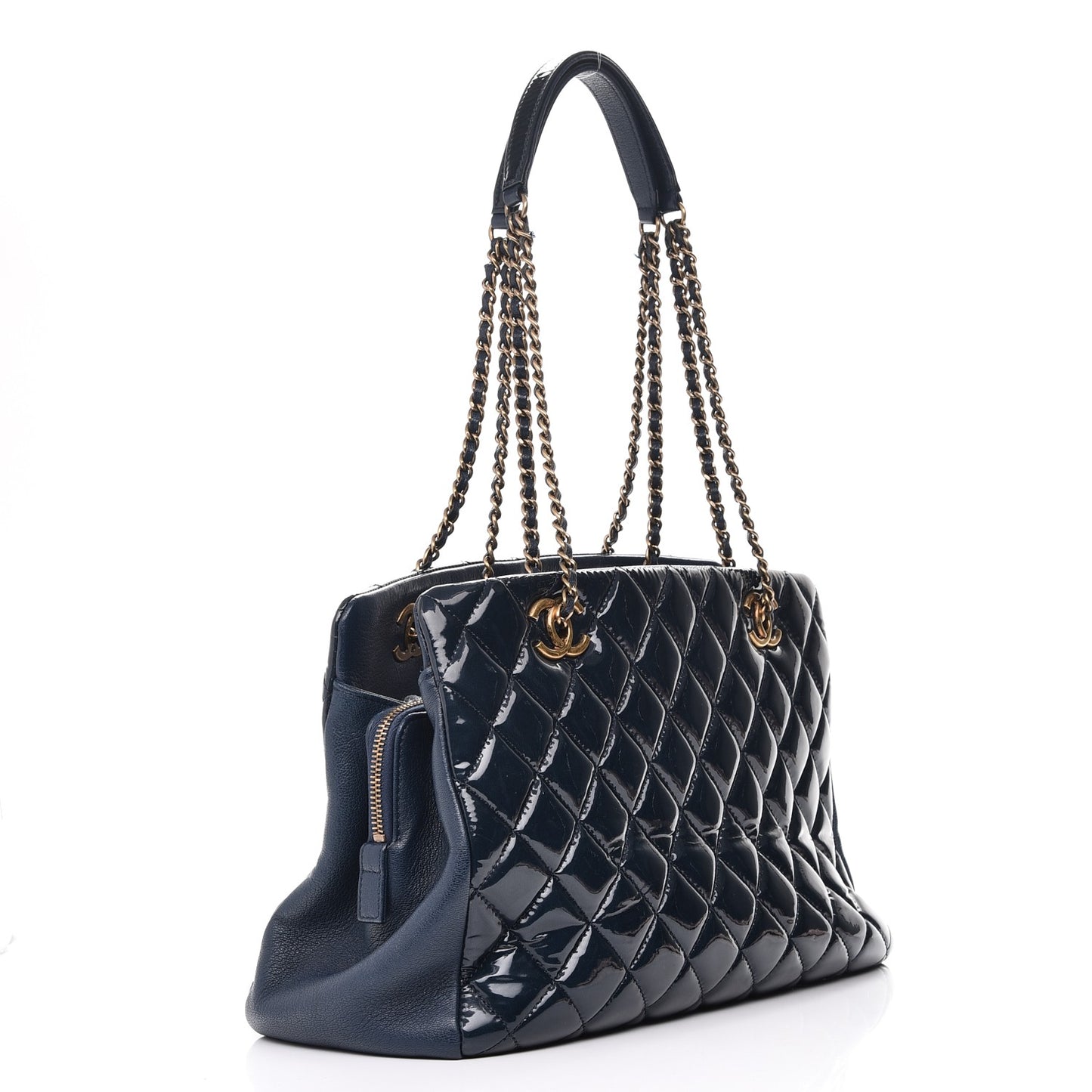 Patent Goatskin Quilted Small CC Eyelet Tote Blue
