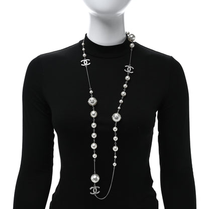 Chanel Baguette Crystal Pearl CC Long Necklace Silver 2 of 8