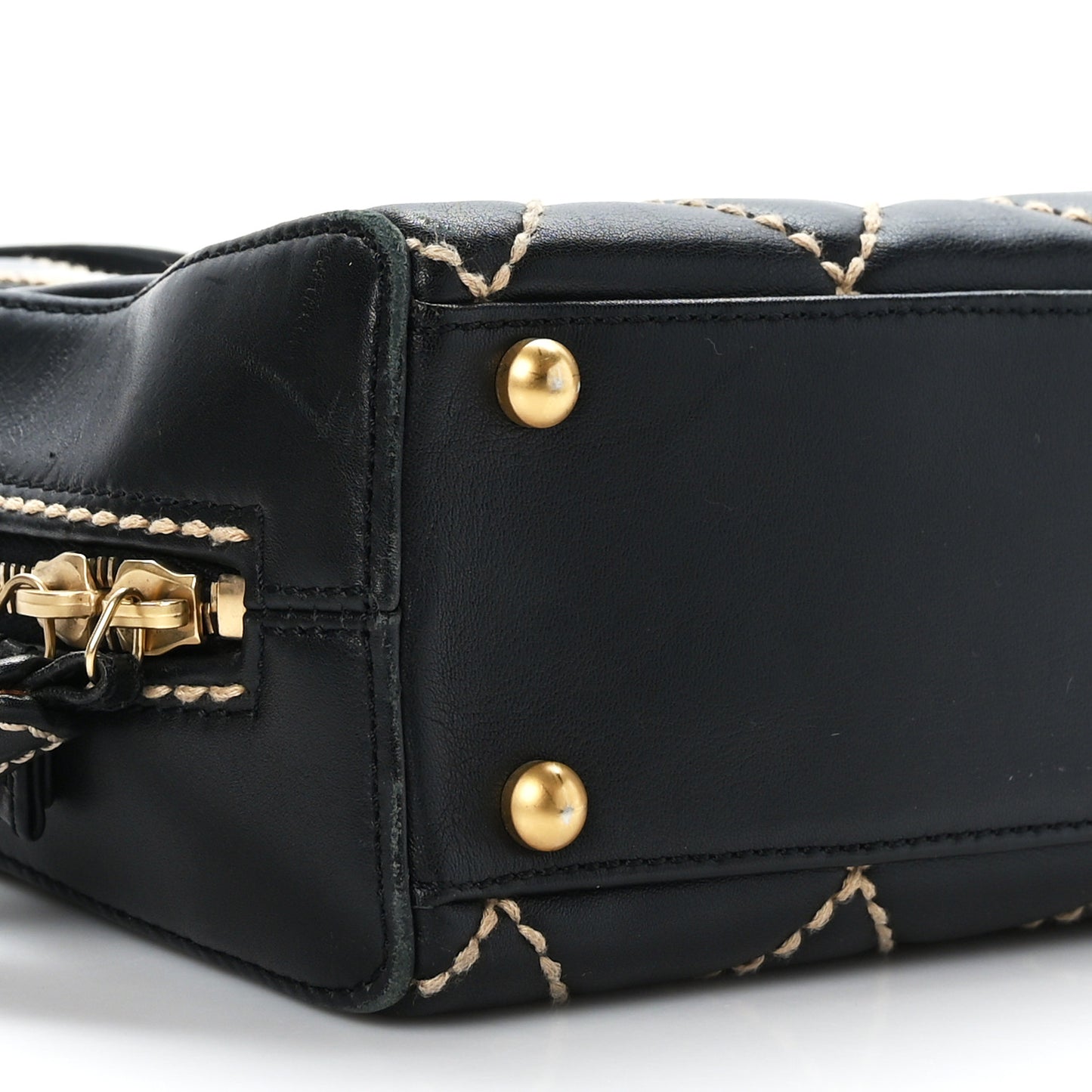 Calfskin Contrast Stitch Surpique Bowler Black