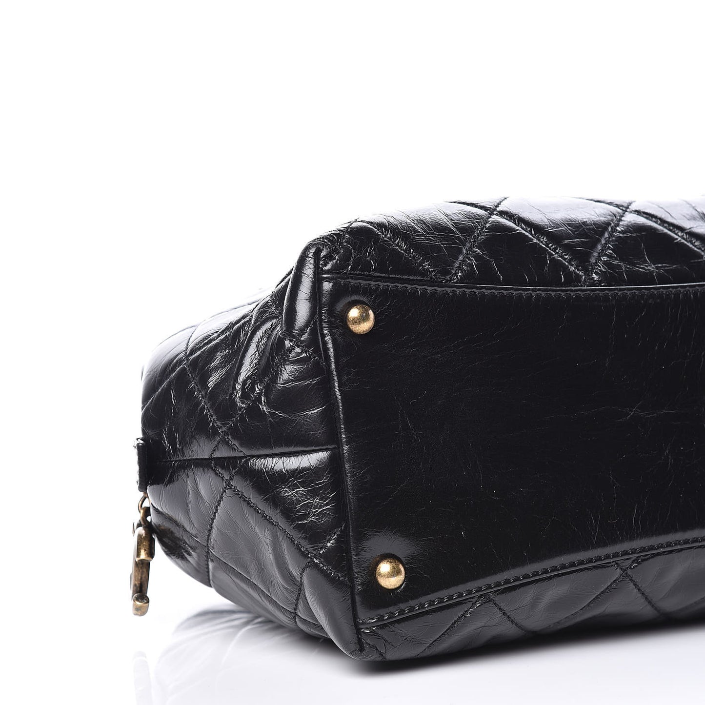 Glazed Calfskin Castle Rock Bowling Bag Black