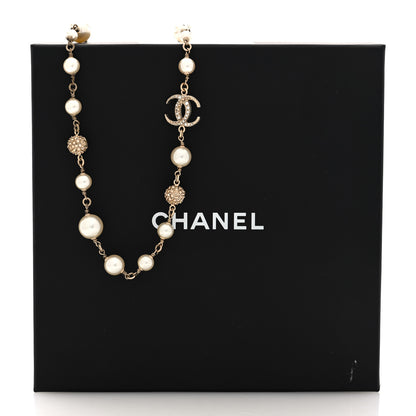Chanel Pearl Crystal CC Moon Necklace Gold White 6 of 6
