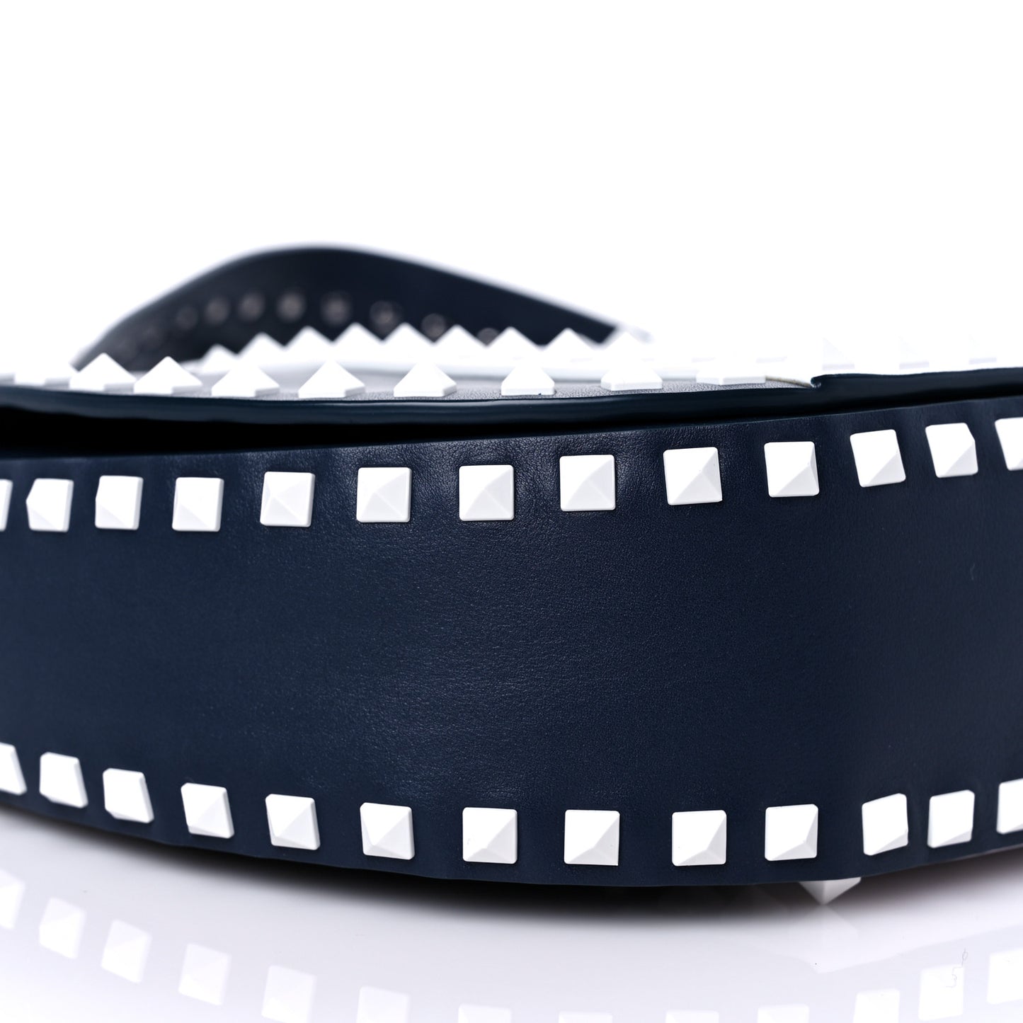 Vitello Colorblock Large Free Rockstud Halfmoon Saddle Bag Marine White