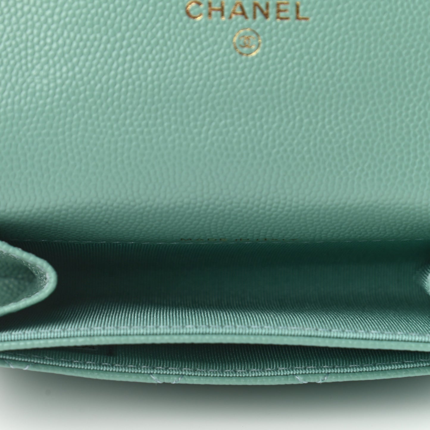 Caviar Quilted Flap Card Holder Wallet Light Green