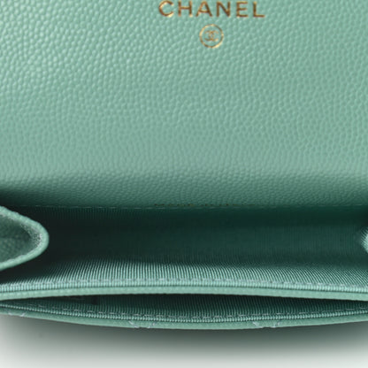 Chanel Caviar Quilted Flap Card Holder Wallet Light Green 5 of 9