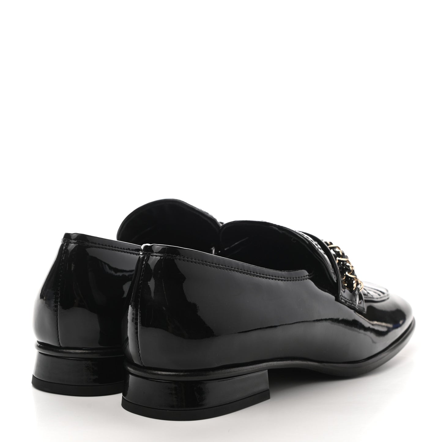 Patent Calfskin CC Chain Mocassin Loafers 36.5 Black
