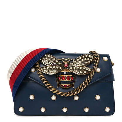 Gucci Nappa Pearl Studded Mini Queen Margaret Broadway Shoulder Bag Blue Agata 1 of 10