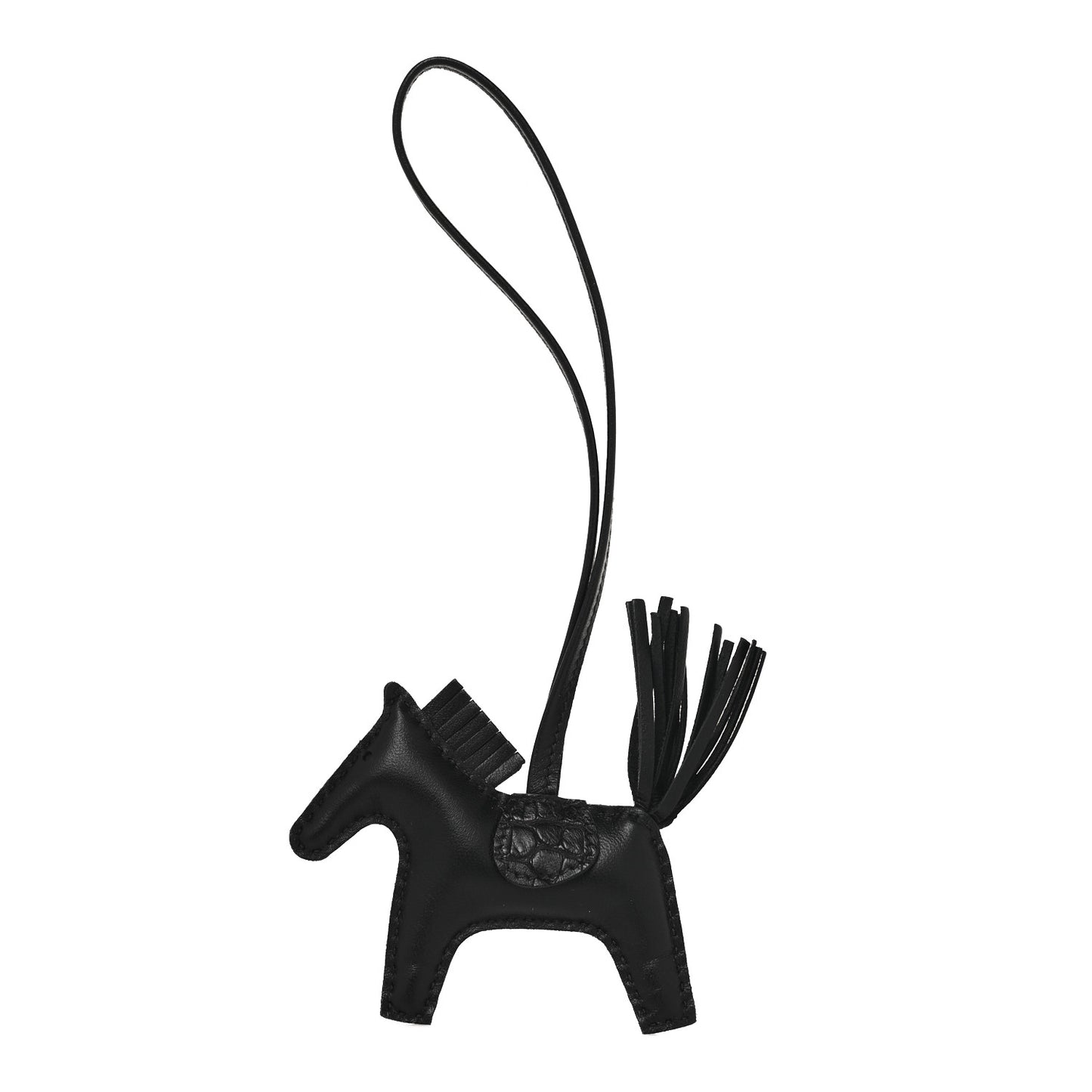 Milo Lambskin Matte Alligator Touch Grigri Rodeo Horse Bag Charm PM Black