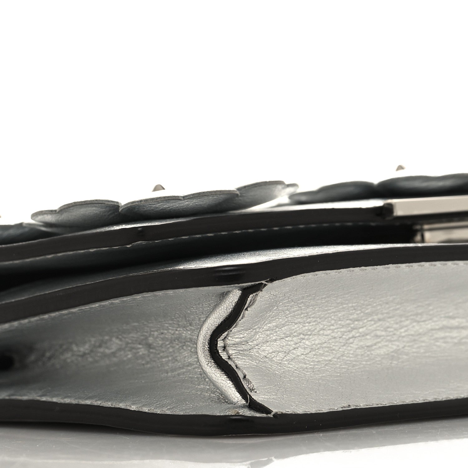 Fendi Vitello Catalan Mirror Flowerland Tube Wallet On Chain Argento 9 of 11