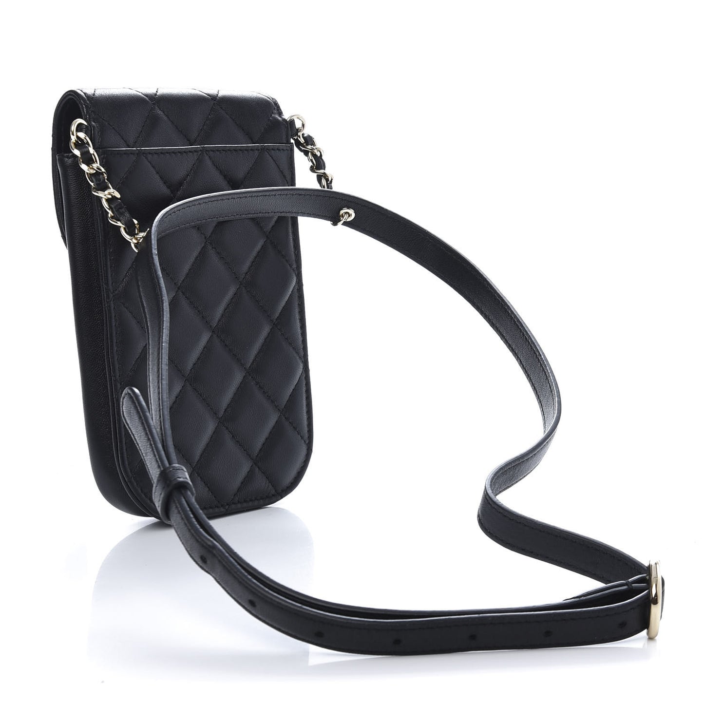 Lambskin Quilted Phone Chain Clutch Waist Bag Black