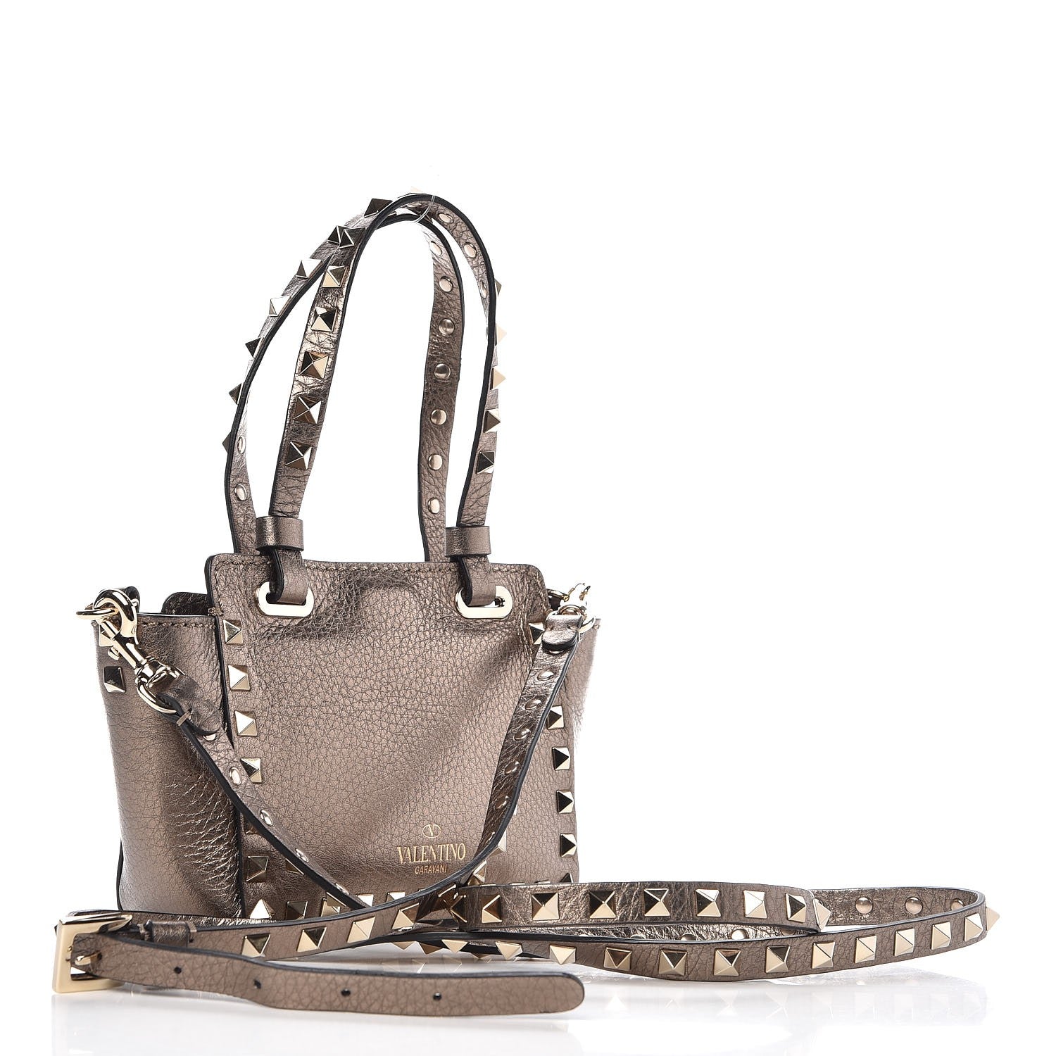 Valentino Garavani Metallic Pebbled Calfskin Micro Rockstud Tote Sasso 4 of 8