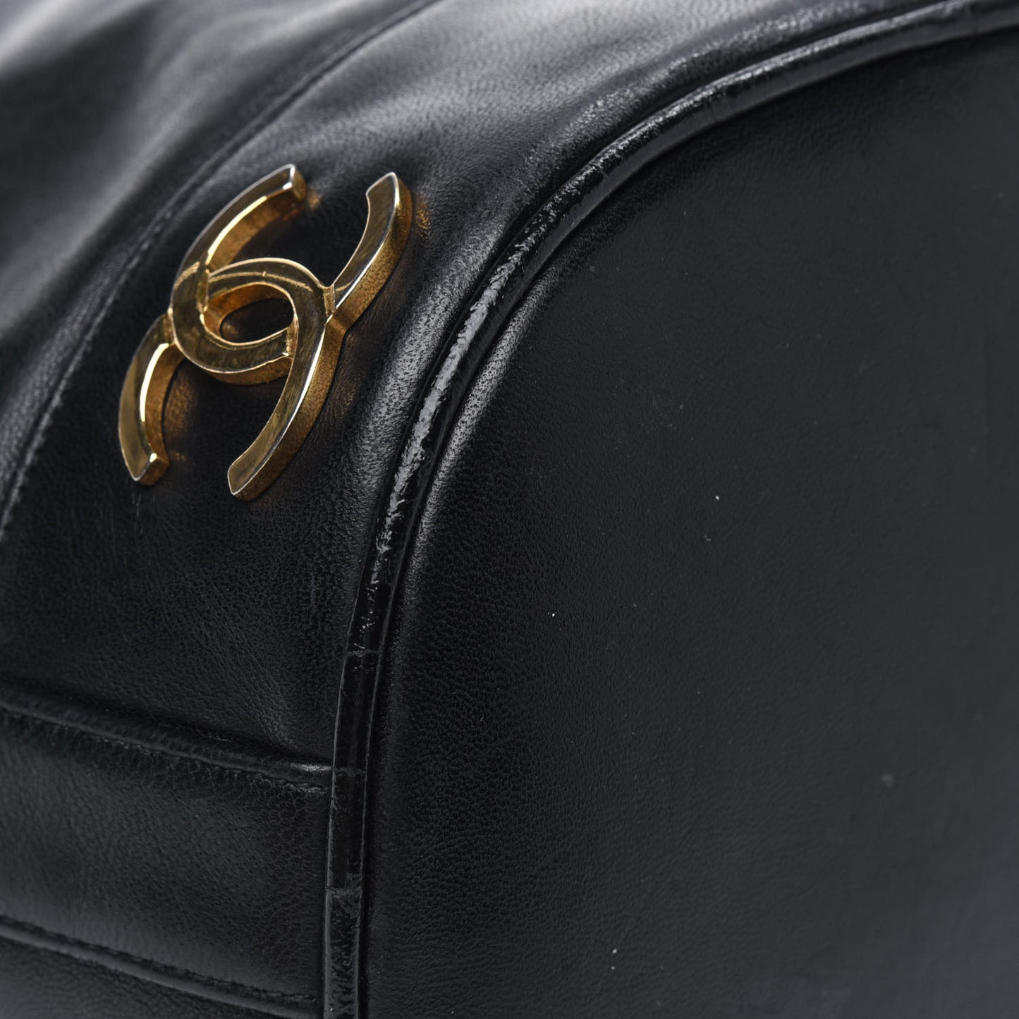 Lambskin Drawstring Bucket Bag Black