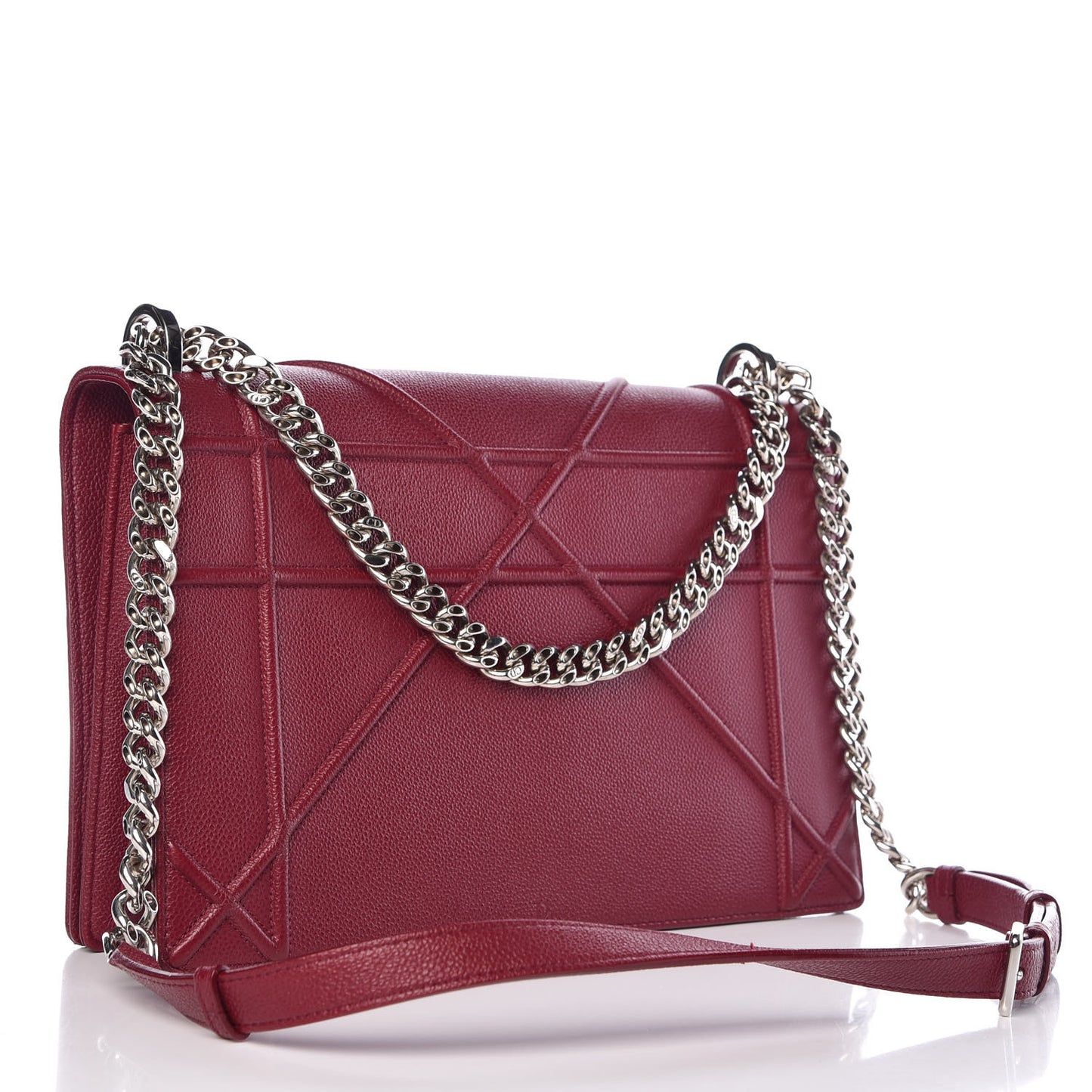 Grained Calfskin Large Diorama Flap Bag Burgundy