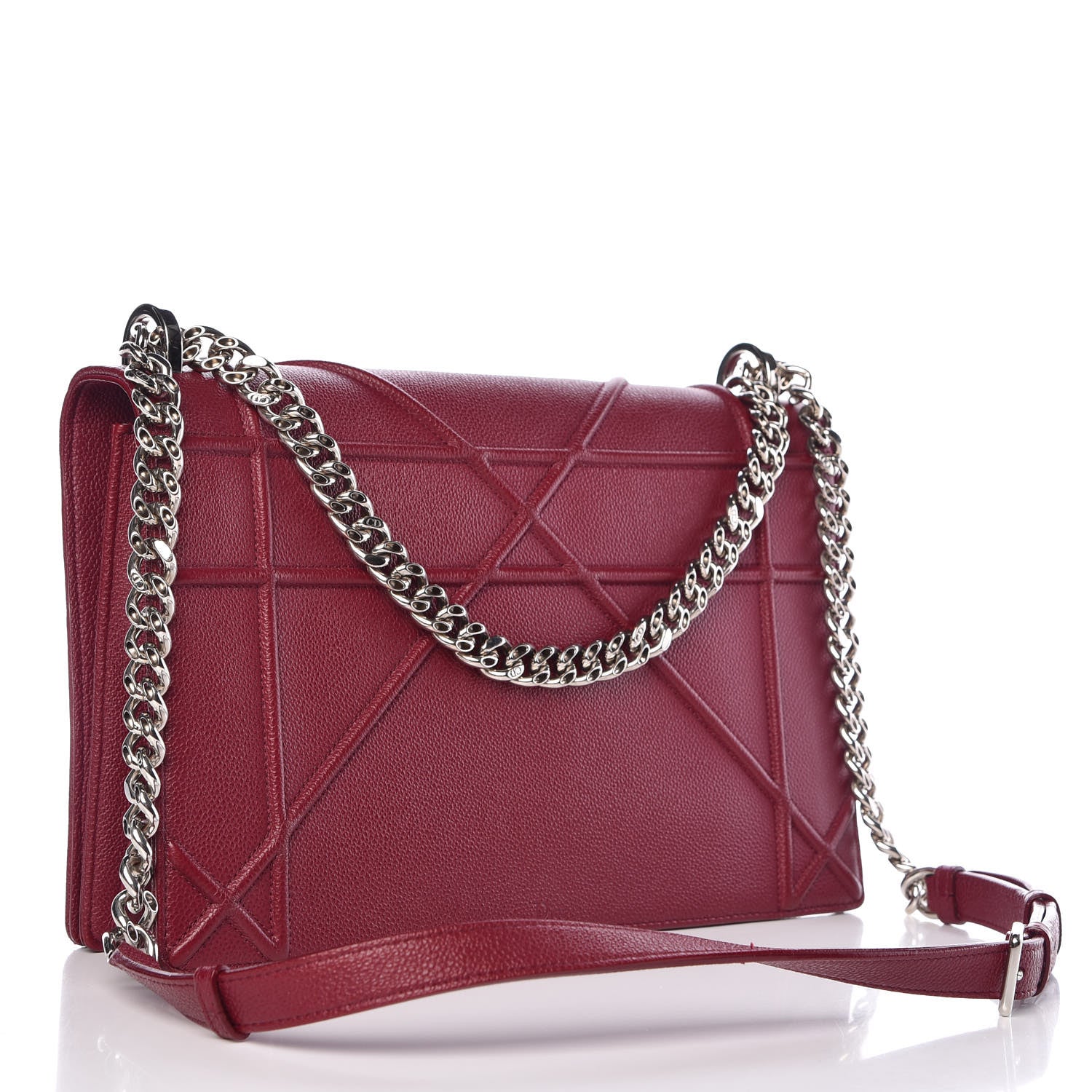 Christian Dior Grained Calfskin Large Diorama Flap Bag Burgundy 4 of 13
