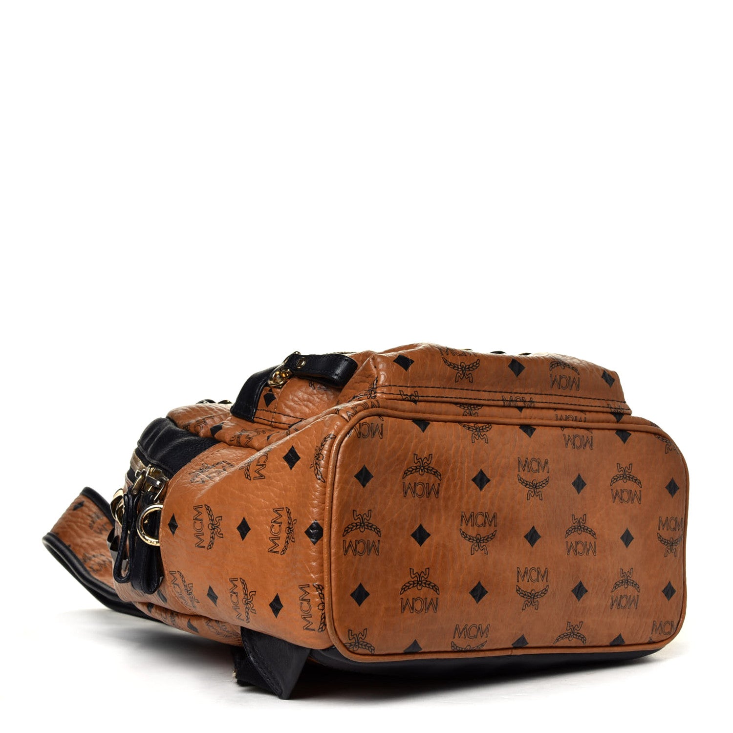 MCM Visetos Studded Colorblock Small Stark Brock Backpack Cognac Black 3 of 4
