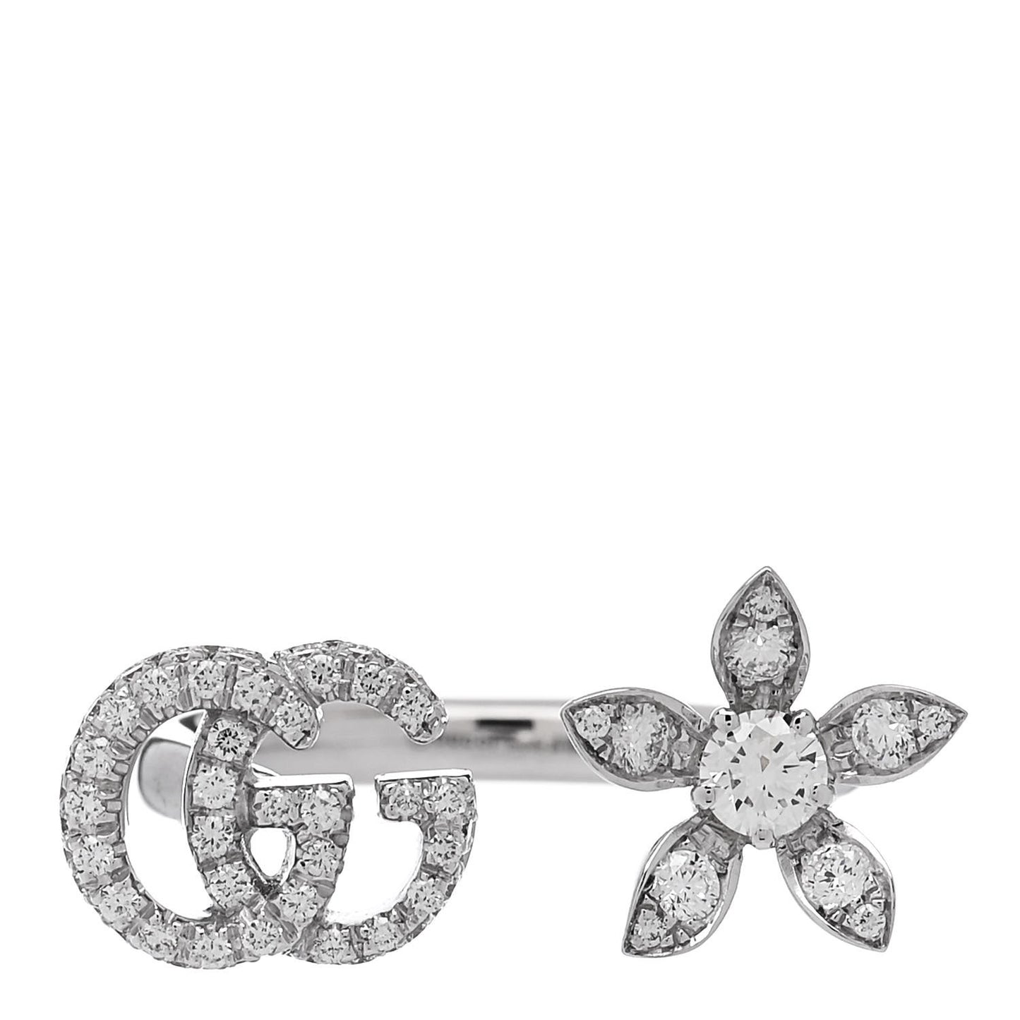 18K White Gold Diamond Flora GG Open Ring 51 5.75