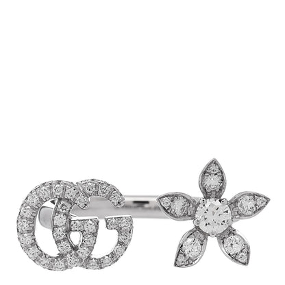 Gucci 18K White Gold Diamond Flora GG Open Ring 51 5.75 1 of 6