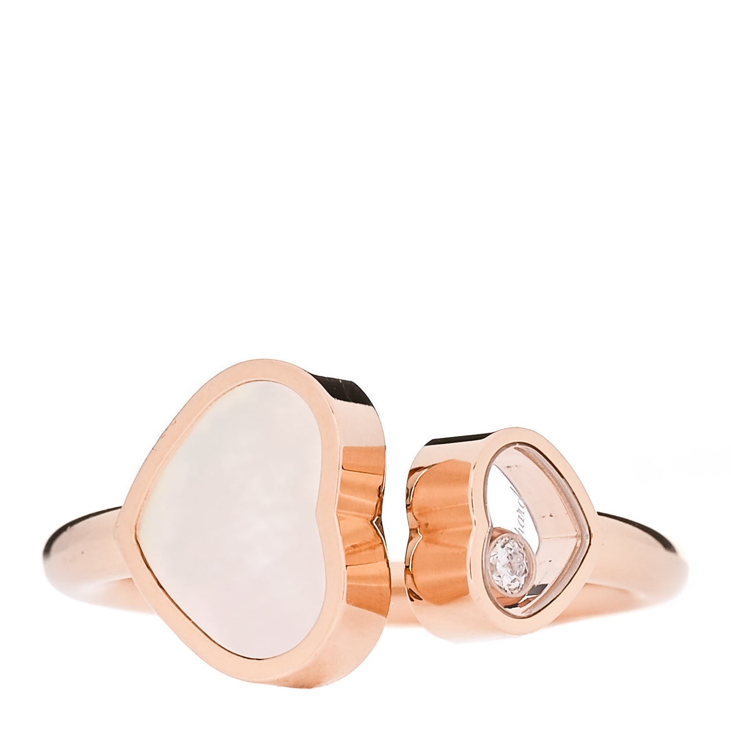 18K Rose Gold Diamond Mother of Pearl Happy Hearts Ring 52 6