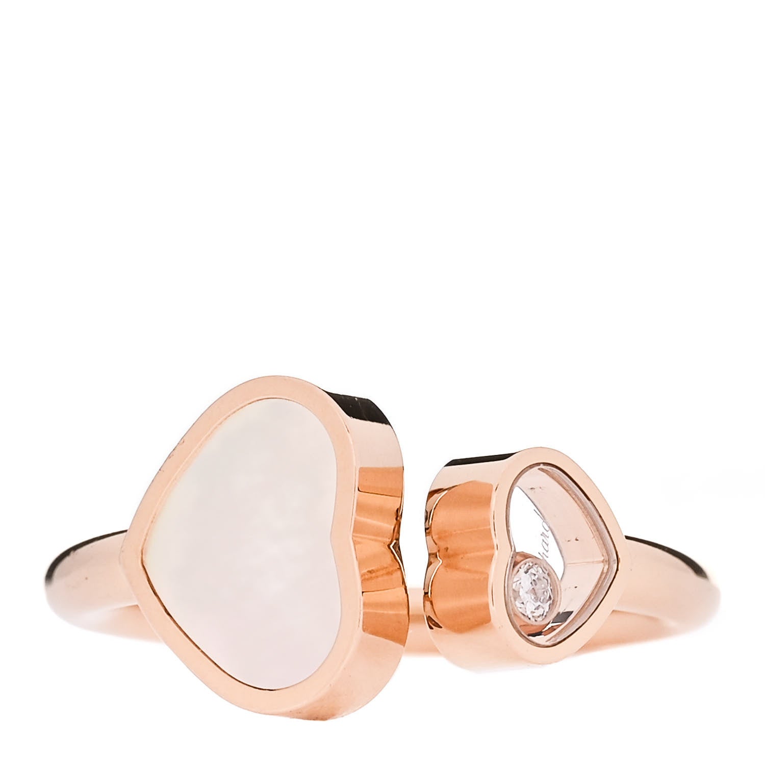 Chopard 18K Rose Gold Diamond Mother of Pearl Happy Hearts Ring 52 6 1 of 6