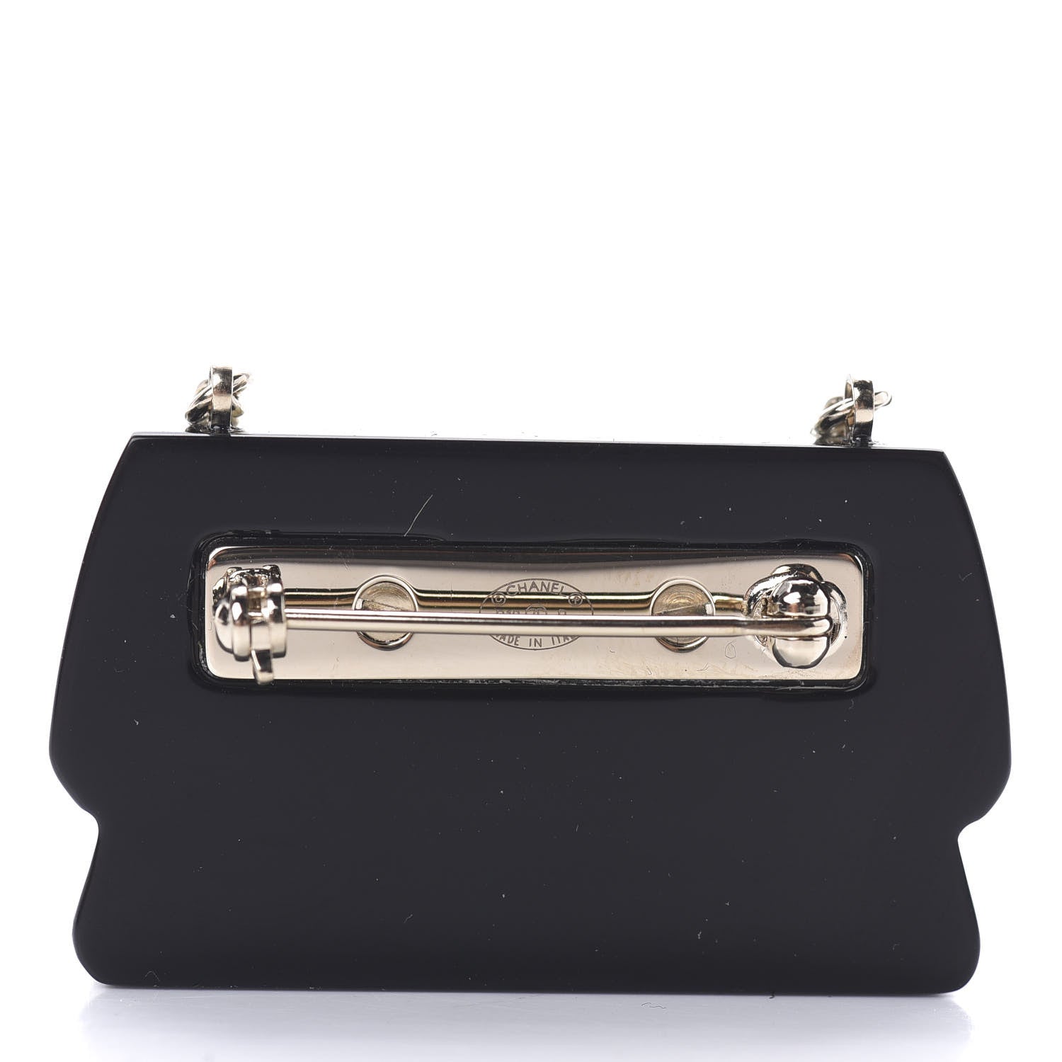 Chanel Resin Flap Bag Brooch Gold Black White 3 of 4