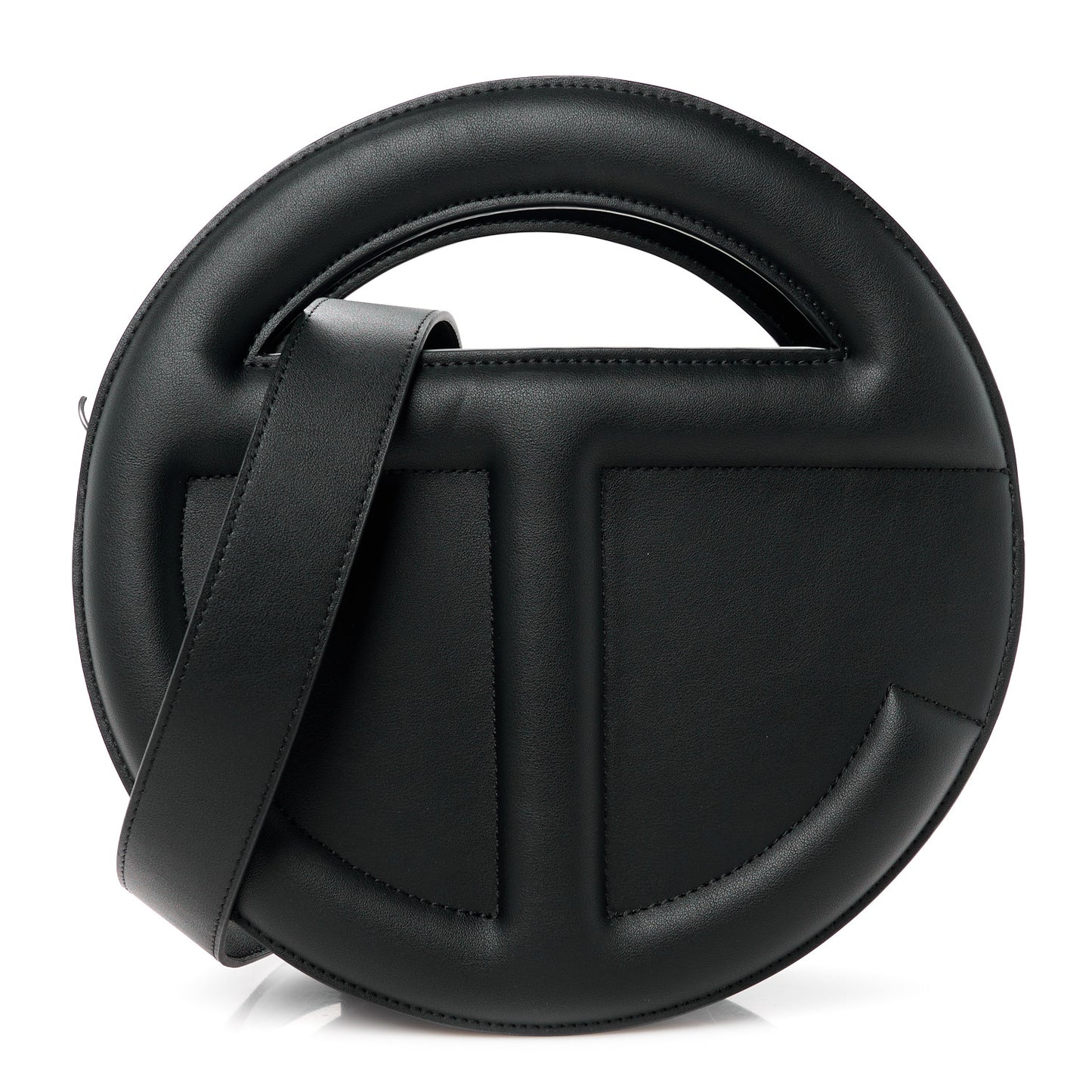 Vegan Leather Round Circle Bag Black