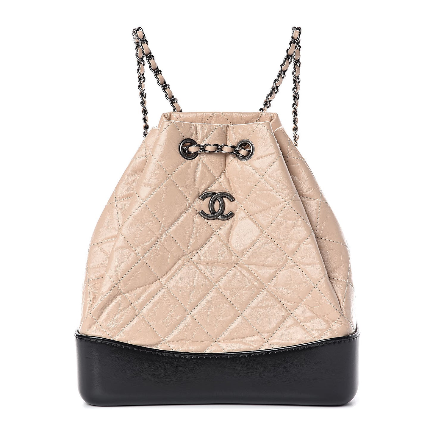 Aged Calfskin Quilted Small Gabrielle Backpack Beige Black