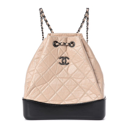 Chanel Aged Calfskin Quilted Small Gabrielle Backpack Beige Black 1 of 11