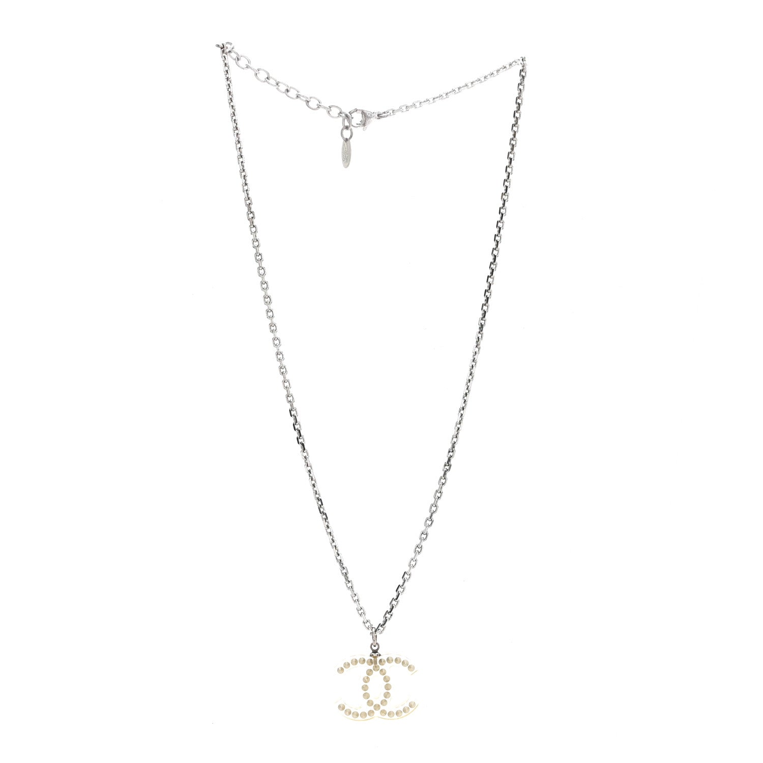 Chanel Crystal CC Necklace Silver 3 of 4