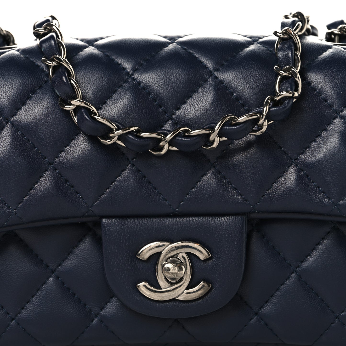 Lambskin Quilted Mini Rectangular Flap Dark Navy Blue
